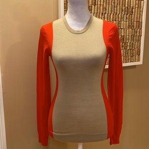 Theory Lightweight Wool Tan & Red Sweater